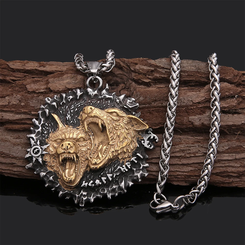 New Viking Double Wolf Head Necklace Stainless Steel Men Nordic Odin Wolf Head Pendant Necklace Fashion Rider Jewelry Gift
New Viking Double Wolf Head Necklace Stainless Steel Men Nordic Odin Wolf Head Pendant Necklace Fashion Rider Jewelry Gift