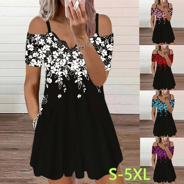 Summer New Fashion Lace V-Neck Flower Print Sexy Short Sleeve Off Shoulder Dress Loose Soft Comfort Plus Size Dress S-5XL
Summer New Fashion Lace V-Neck Flower Print Sexy Short Sleeve Off Shoulder Dress Loose Soft Comfort Plus Size Dress S-5XL