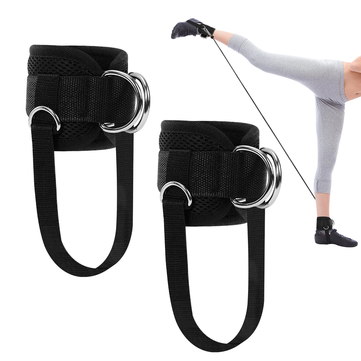 

MoKo 2 Pcs Ankle Straps For Cable Machines Leg Exercises Double 4 D-Ring Ankle Cuffs For Gym Workouts Glutes Legs Strength