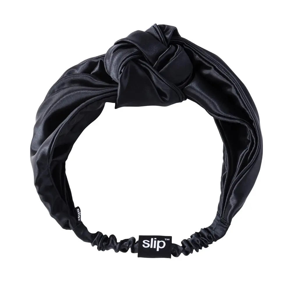 

free shipping Pure Silk Knot Headband, Mulberry 22 Momme Silk, Black