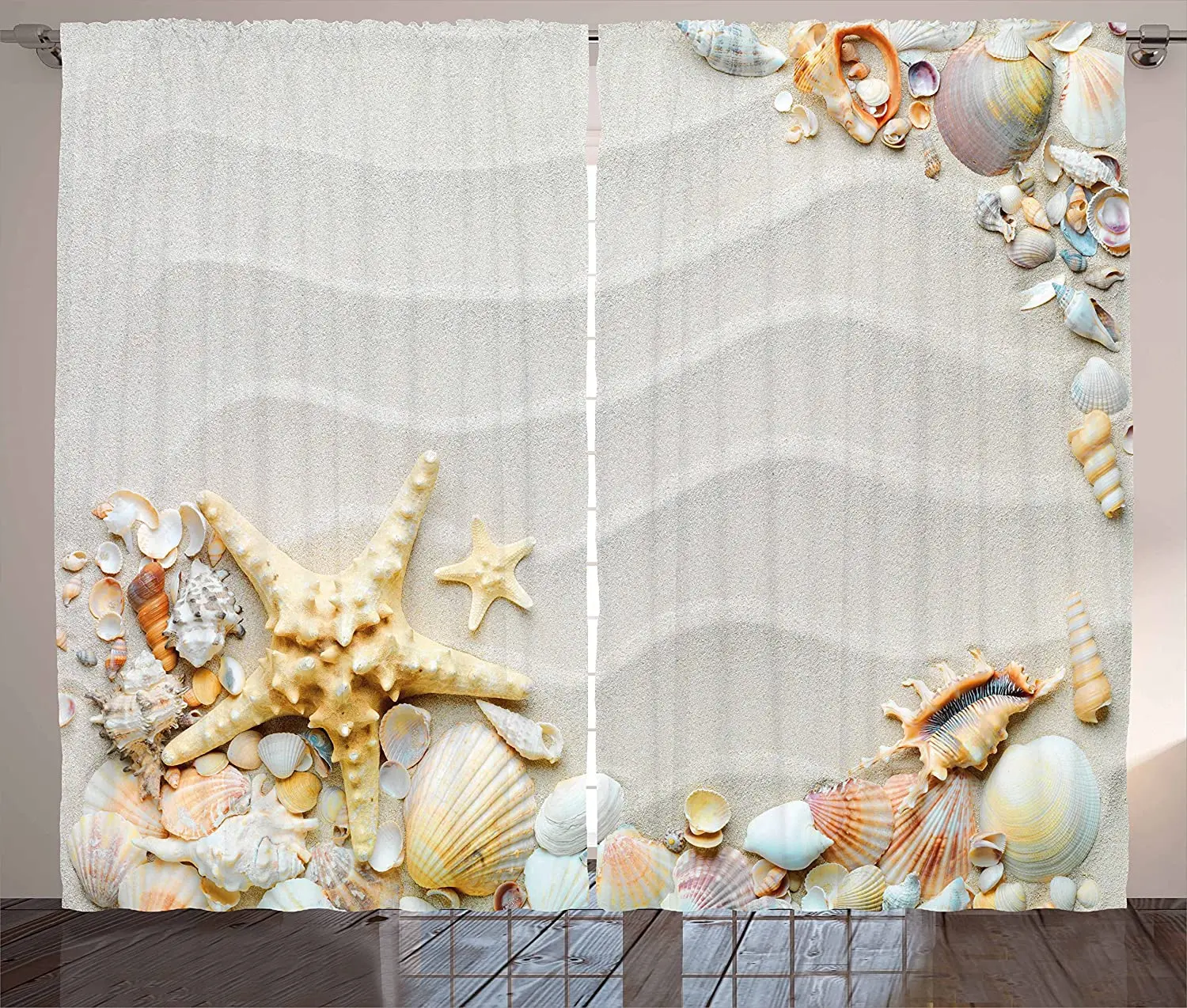 

Starfish Blackout Curtains Seacoast with Sand Colorful Various Seashells Tropics Aquatic Wildlife Theme Window Curtain