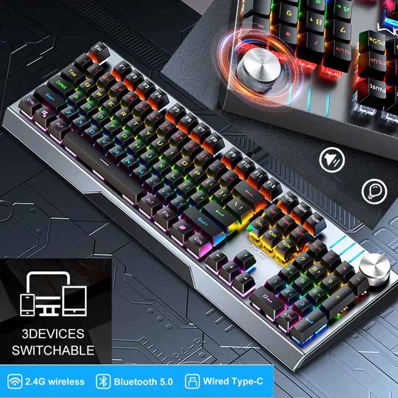 104 Keys 2.4G Wireless Mechanics Keyboard Lighting E-sports Game For Notebook Desktop Phone Customized Wired Bluetooth Keyboard
104 Keys 2.4G Wireless Mechanics Keyboard Lighting E-sports Game For Notebook Desktop Phone Customized Wired Bluetooth Keyboard
