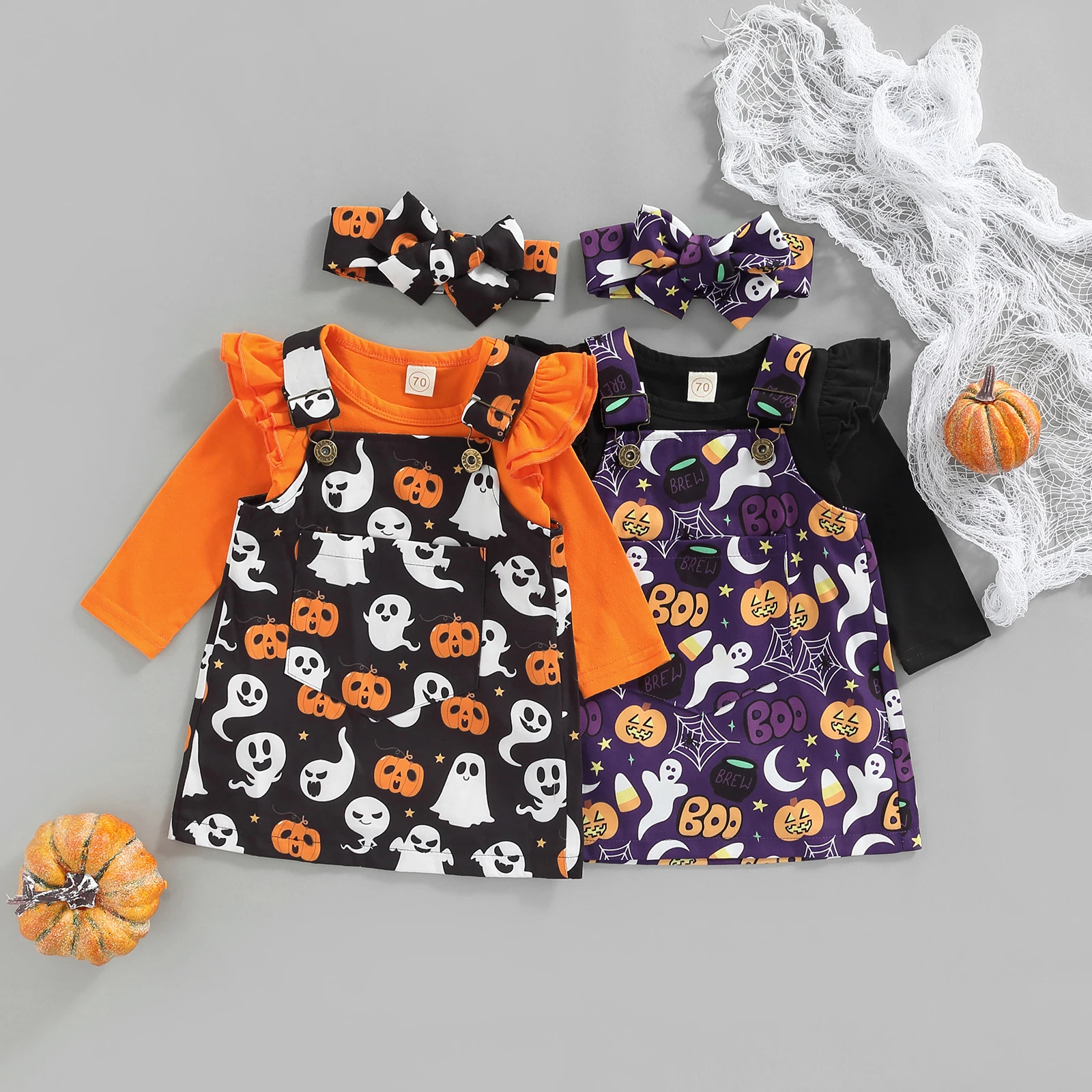 Newborn Baby Girls Autumn Clothes Set Solid Long Sleeve O-neck Romper Tops+Pumpkin Ghost Print Suspender Skirt+Headband
Newborn Baby Girls Autumn Clothes Set Solid Long Sleeve O-neck Romper Tops+Pumpkin Ghost Print Suspender Skirt+Headband