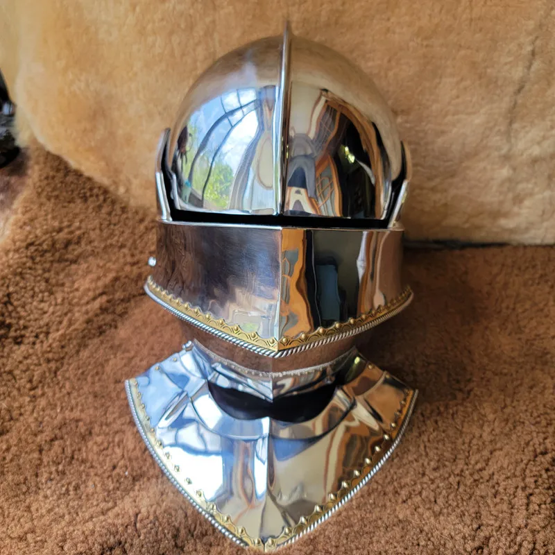-Medieval Chagotrell helmet AS stainless steel gothic helmet with integrated throat armor
-Medieval Chagotrell helmet AS stainless steel gothic helmet with integrated throat armor