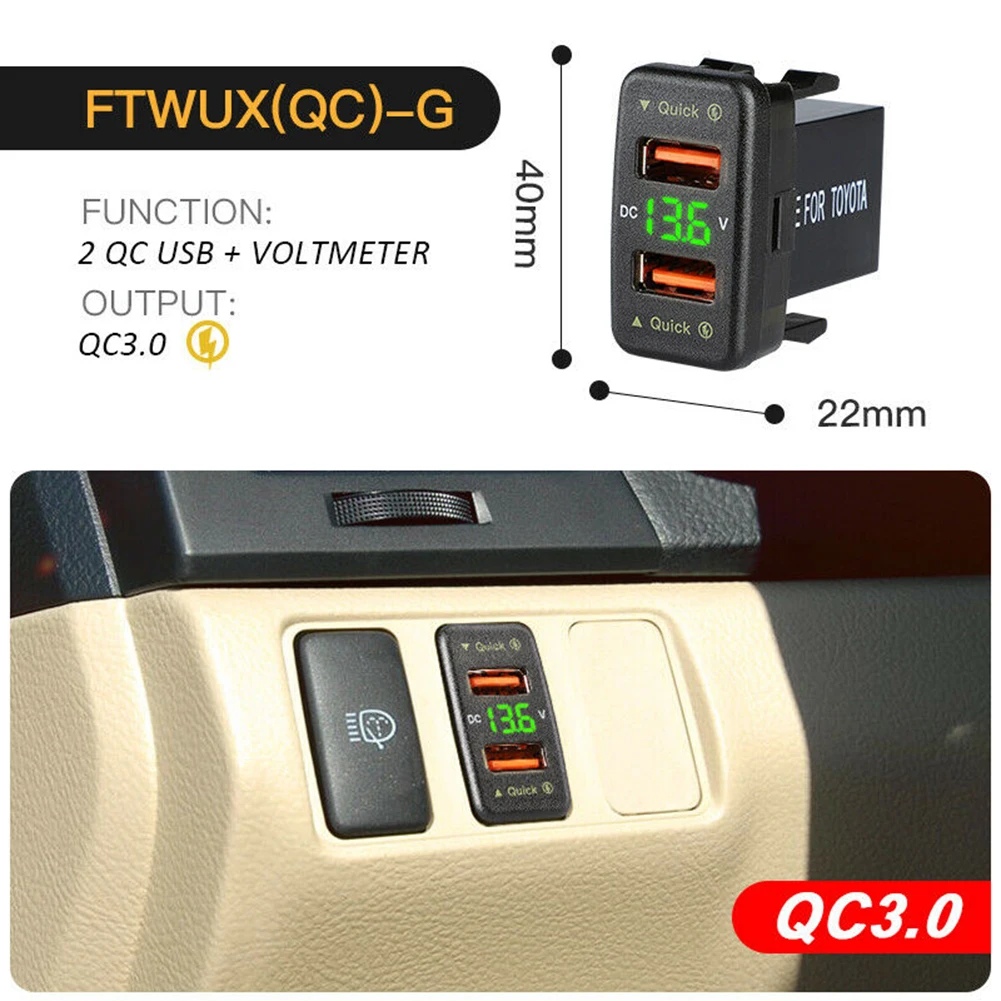 1pc 36W Car QC3.0 Fast Charger 12V Dual USB Socket With Voltage Display For Toyota Fast Charger Interior Equippments Parts
1pc 36W Car QC3.0 Fast Charger 12V Dual USB Socket With Voltage Display For Toyota Fast Charger Interior Equippments Parts