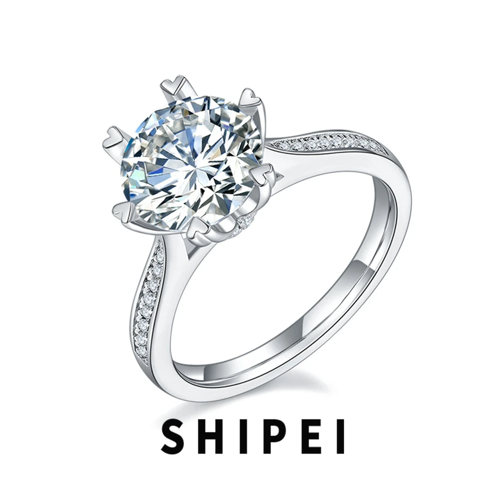 

Свадебное обручальное кольцо SHIPEI с круглым бриллиантом 0,5-3 карата, драгоценный камень с муассанитом, ювелирные изделия из искусственного серебра 100% пробы, Подарок на годовщину