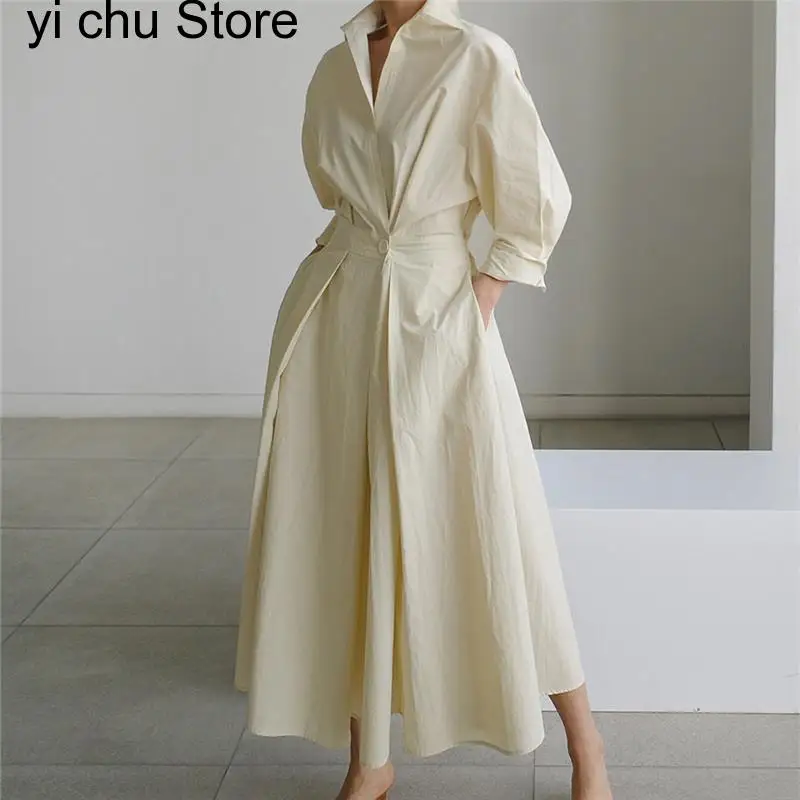 New Women's Clothing Long Dress Turn Down Collar With Button Pockets Loose Casual Dresses Female Streetwear Fashion
New Women's Clothing Long Dress Turn Down Collar With Button Pockets Loose Casual Dresses Female Streetwear Fashion
