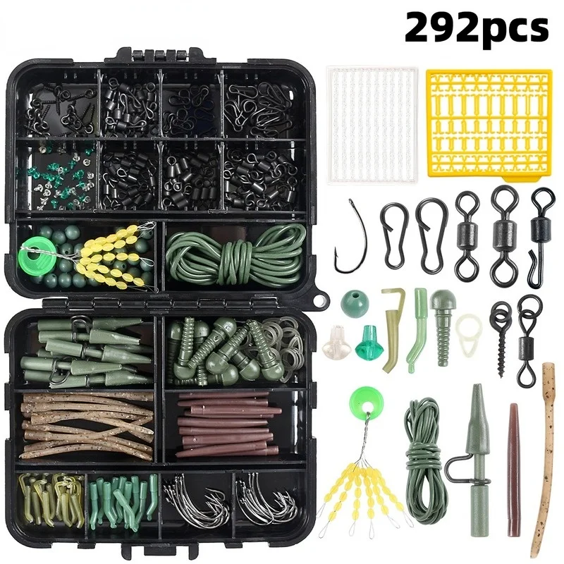 292 Pcs of Carp Fishing Accessories Set Rod Piece Hose Pin Space Bean Fish Hook Block Bean Swivel Trigeminal Knot Fishing Tool
292 Pcs of Carp Fishing Accessories Set Rod Piece Hose Pin Space Bean Fish Hook Block Bean Swivel Trigeminal Knot Fishing Tool