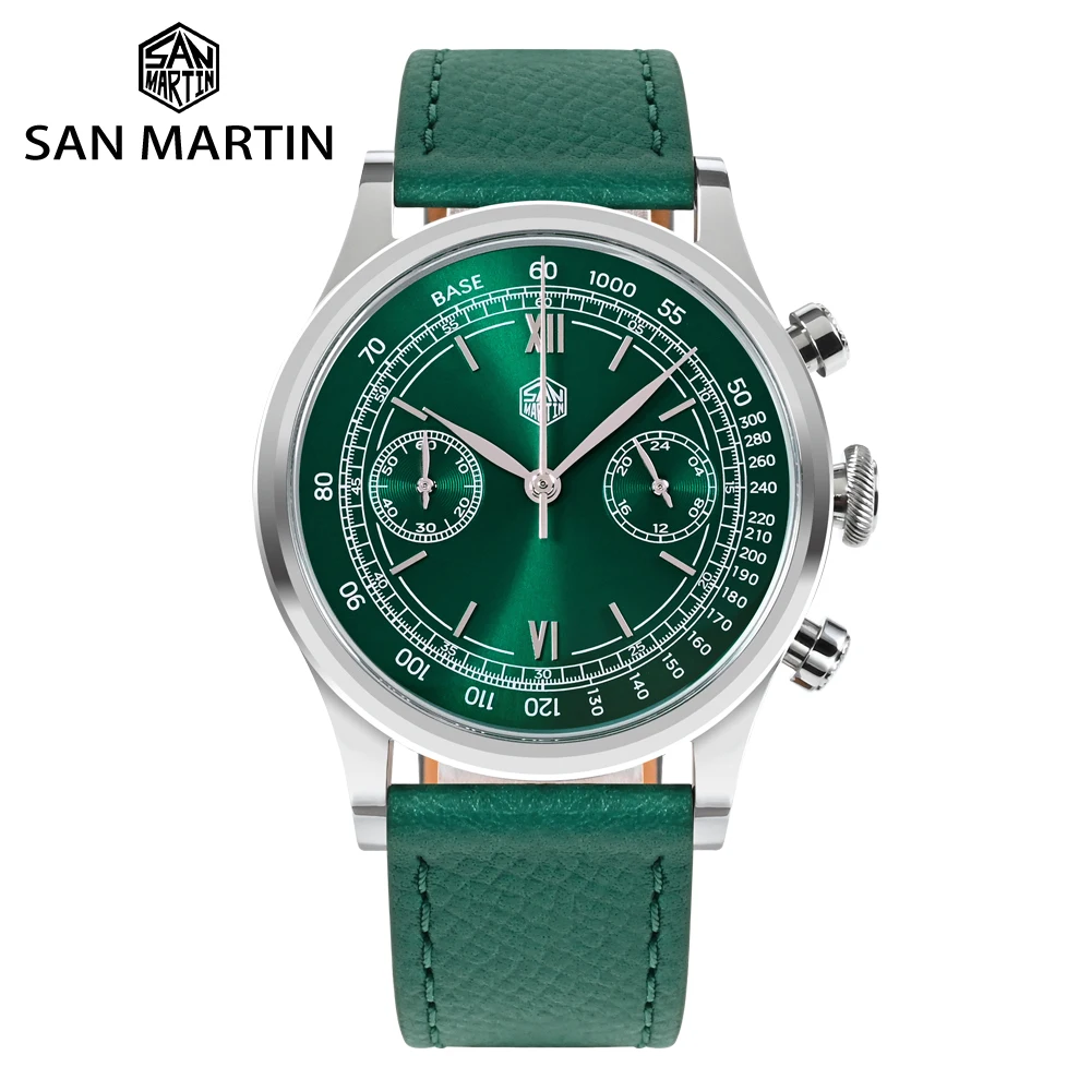 

San Martin Mens Watch 38mm Classic Quartz Chronograph Watch Top Luxury Roman Numeral Dial Mechanical Sapphire 5 Bar