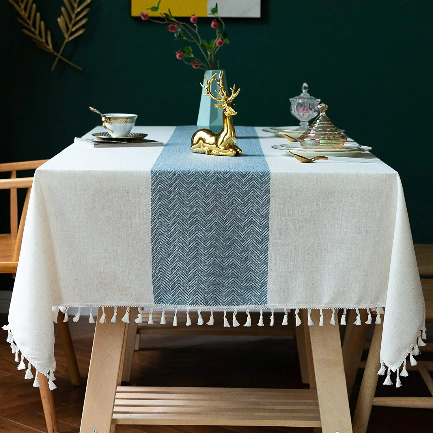 

Tablecloth for Dining Table Rustic Farmhouse Kitchen Table Cloth Coffee Table Cover, Cotton Linen Fabric Small Rectangle Seats