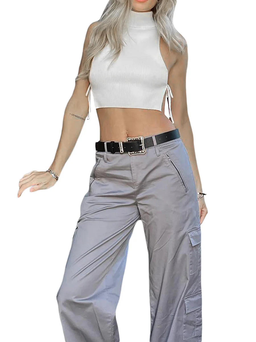 Women s Autumn Slim Vest Solid Color Knitting Ribbed Sleeveless High Neck Side Tie-Up Show Navel Tank Tops
Women s Autumn Slim Vest Solid Color Knitting Ribbed Sleeveless High Neck Side Tie-Up Show Navel Tank Tops