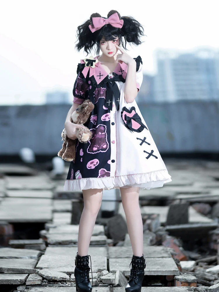 Kawaii Fashion Lolita Op Dress Short Sleeve Summer Bear Ceremony Crown Print Sweet Cute Girl Dress Daily Lovely Op Vestido
Kawaii Fashion Lolita Op Dress Short Sleeve Summer Bear Ceremony Crown Print Sweet Cute Girl Dress Daily Lovely Op Vestido