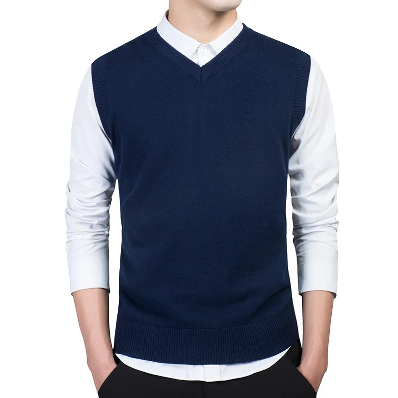 

Мужской Однотонный свитер с V-образным вырезом, пуловер без рукавов, жилет на весну и осень, вязаные жилетки