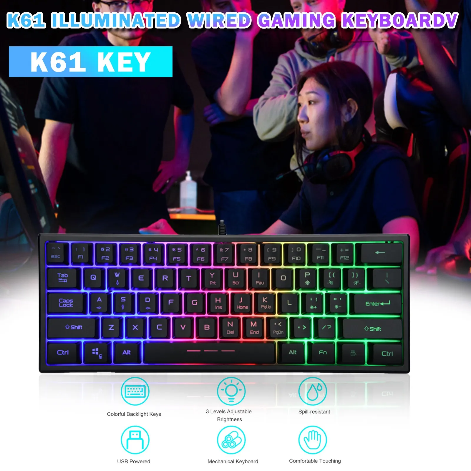 Проводная игровая клавиатура K61, игровая клавиатура с подсветкой, для офиса и развлечений, аксессуары для ноутбука
Проводная игровая клавиатура K61, игровая клавиатура с подсветкой, для офиса и развлечений, аксессуары для ноутбука