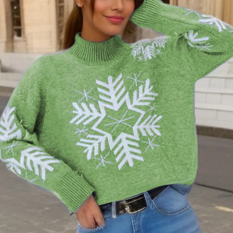 

Autumn Winter Causal Knitted Sweater Women Elegant O-neck Long Sleeve Jumper Tops New Christmas Theme Jacquard Pullover Sweaters