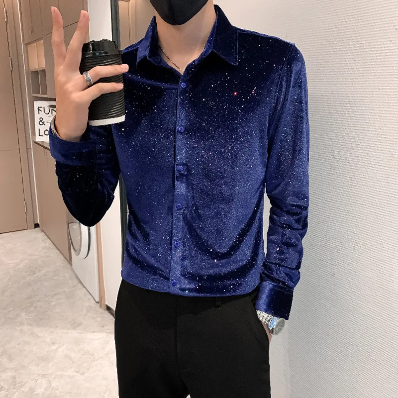 2022 Spring new men's gypsophila sequined long-sleeved shirt Korean Slim velvet shirt trendy men's casual shirt men
2022 Spring new men's gypsophila sequined long-sleeved shirt Korean Slim velvet shirt trendy men's casual shirt men