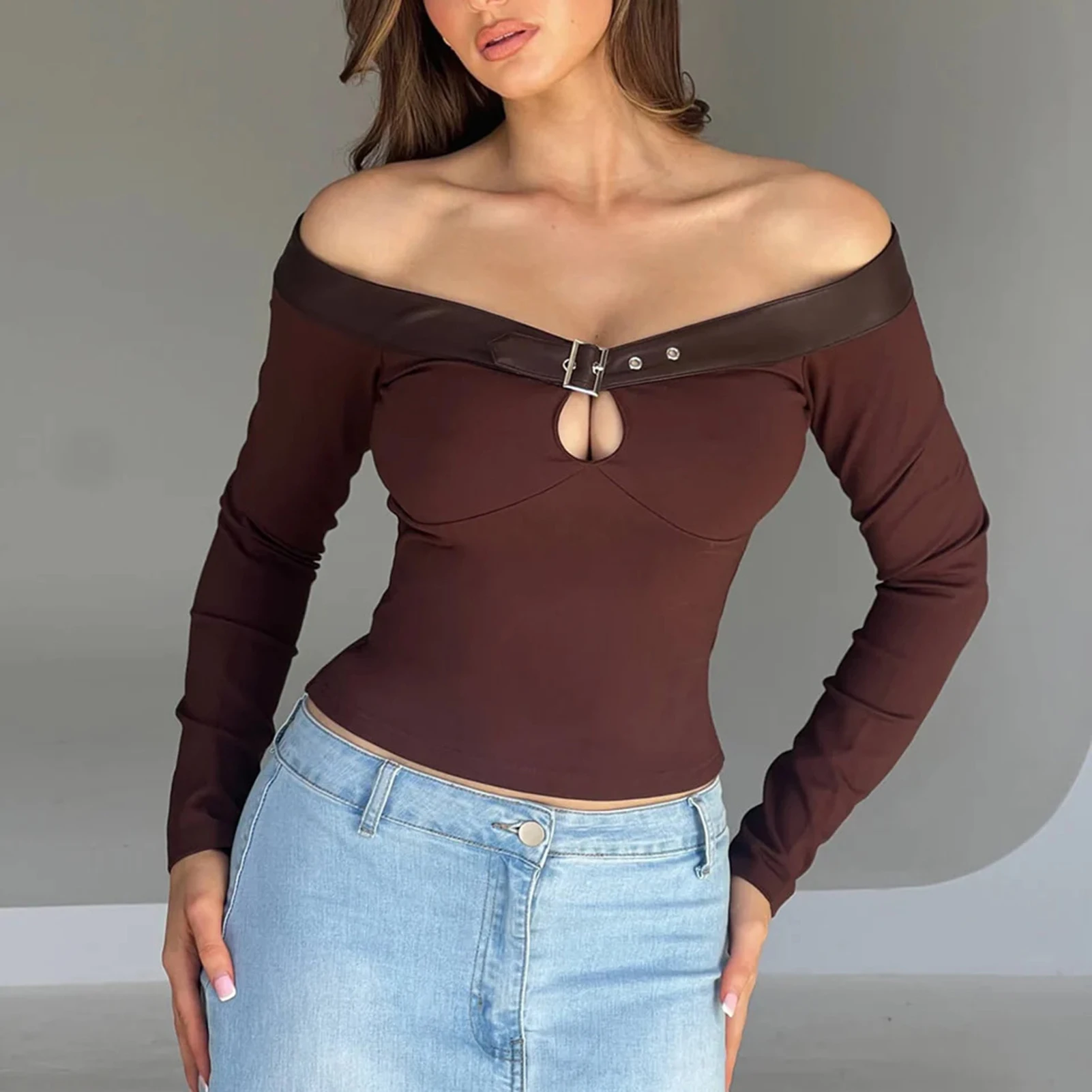 Women Long Sleeve Top Slash Neck Ladies Sexy Tank Top Spicy Girl Brown Top Shirt Hollow Out Vintage Style Party Clothing
Women Long Sleeve Top Slash Neck Ladies Sexy Tank Top Spicy Girl Brown Top Shirt Hollow Out Vintage Style Party Clothing