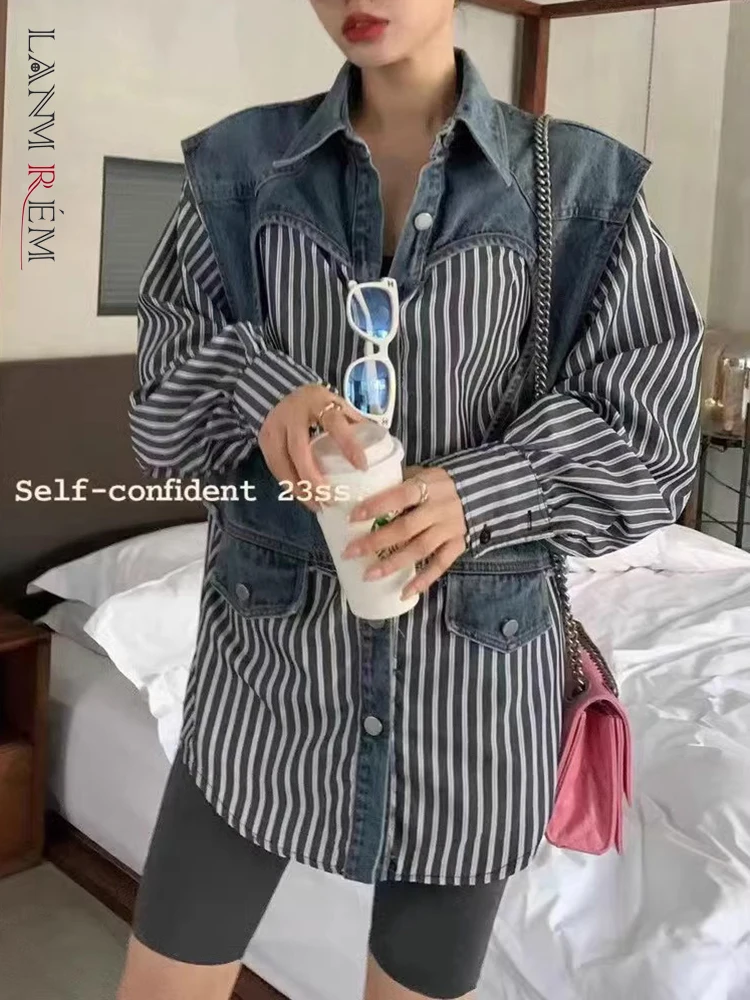 LANMREM Mid Length Denim Stripe Patchwork Shirts Women's Lapel Long Sleeves Fashion Trend High Street Top 2023 Autumn 2DA1600
LANMREM Mid Length Denim Stripe Patchwork Shirts Women's Lapel Long Sleeves Fashion Trend High Street Top 2023 Autumn 2DA1600