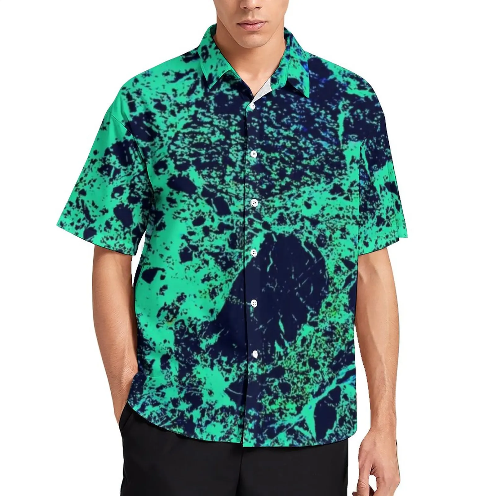 

Blue Green Marble Casual Shirts Abstract Graffiti Pattern Beach Shirt Hawaii Trendy Blouses Men Print Big Size 3XL 4XL