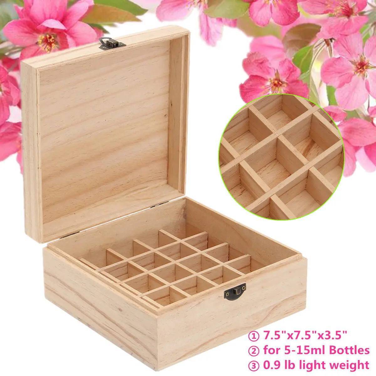 

25 Slots Wooden Essential Oil Bottles Aromatherapy Container Carry Organizer Storage Box