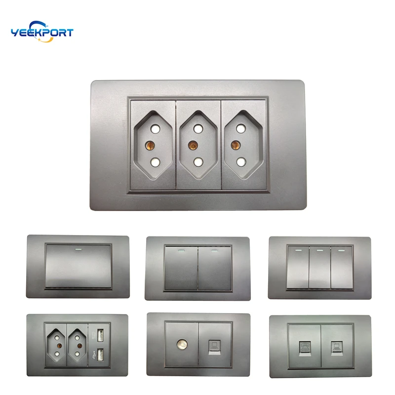 118mm Brazilian Household Standard 3Gang White PC Flame Retardant Panel 10A 3Hole Power Plug Wall Socket And Switch Combination
118mm Brazilian Household Standard 3Gang White PC Flame Retardant Panel 10A 3Hole Power Plug Wall Socket And Switch Combination