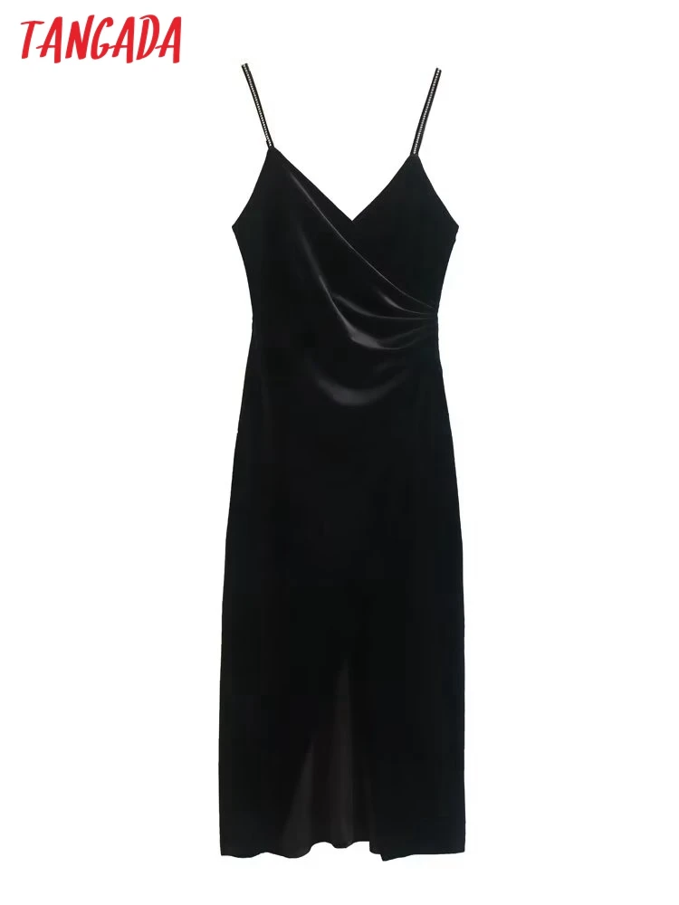 Tangada Women Black Slit Ruched Velvet Midi Dress Vintage V Neck Thin Beaded Straps Female Dresses Vestidos 6X52
Tangada Women Black Slit Ruched Velvet Midi Dress Vintage V Neck Thin Beaded Straps Female Dresses Vestidos 6X52