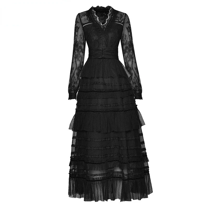 Dresses For Women 2023 Runway Luxury Designer Elegant Autumn Black Mesh V-Neck Lantern Sleeve Cascading Ruffle Party Long Dress
Dresses For Women 2023 Runway Luxury Designer Elegant Autumn Black Mesh V-Neck Lantern Sleeve Cascading Ruffle Party Long Dress