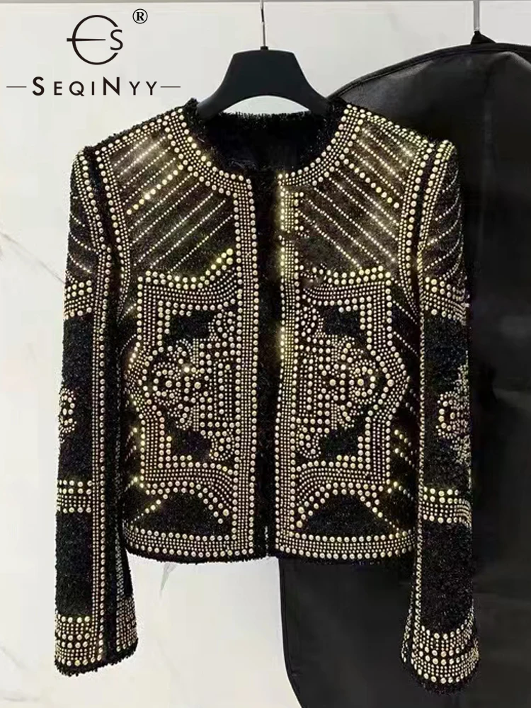 SEQINYY Black Short Jacket Autumn Winter New Fashion Design Womn Runway High Quality Golden Beading Thick Top Sexy
SEQINYY Black Short Jacket Autumn Winter New Fashion Design Womn Runway High Quality Golden Beading Thick Top Sexy