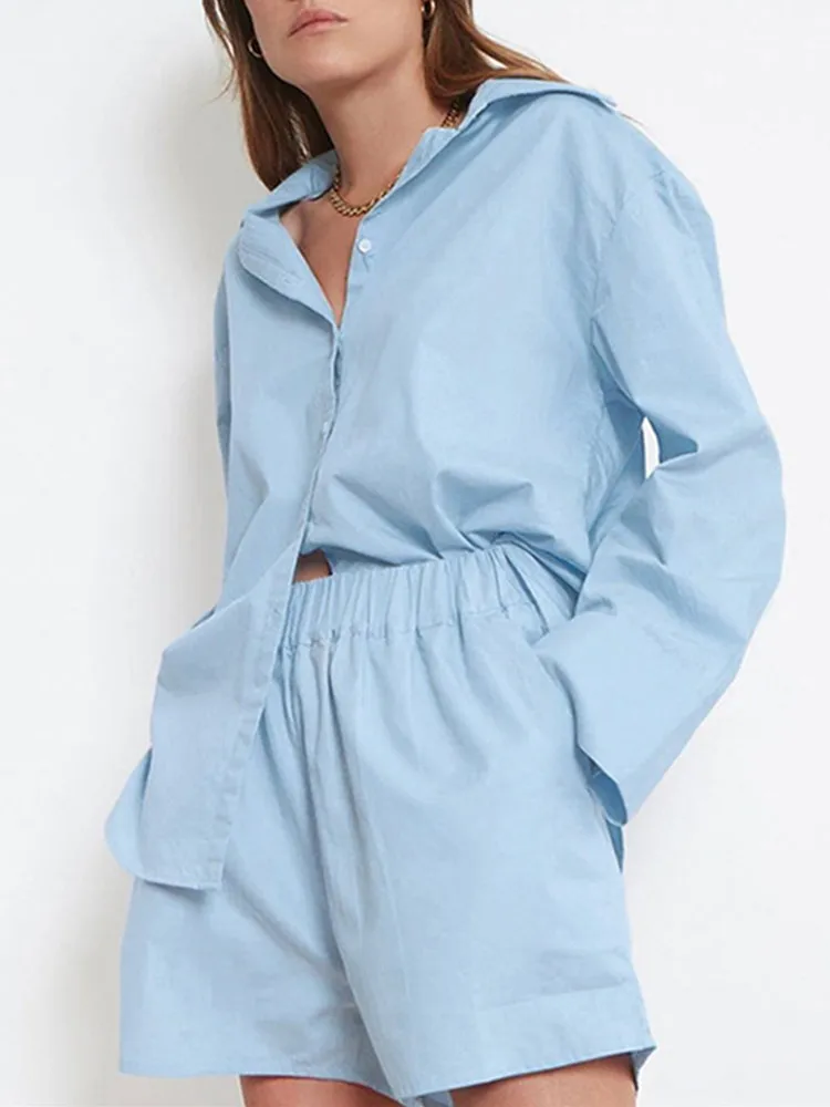 Two Piece Set For Women Shirt Shorts Sets Loose Long Sleeve Lapel Shirts High Waist Shorts Suits Female Casual Lady Outfit
Two Piece Set For Women Shirt Shorts Sets Loose Long Sleeve Lapel Shirts High Waist Shorts Suits Female Casual Lady Outfit