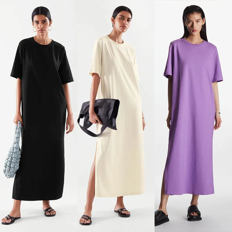 Cotton Tricolor Round Neck Five-point Sleeve T-shirt Dress 2022 Summer New Loose Hem Slit In The Long Dress
Cotton Tricolor Round Neck Five-point Sleeve T-shirt Dress 2022 Summer New Loose Hem Slit In The Long Dress
