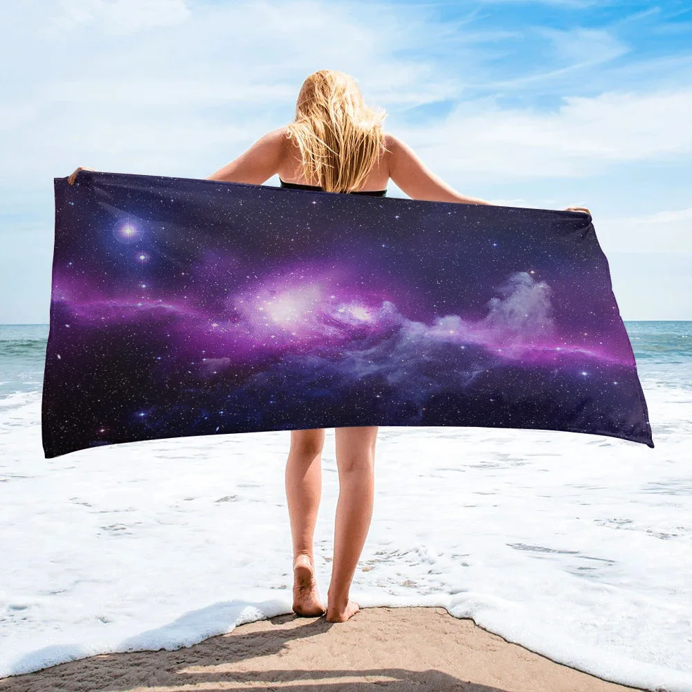 

Фиолетовые банные полотенца Galaxy Sky, Большое пляжное полотенце из микрофибры, дорожные полотенца для взрослых, портативное полотенце для лиц...