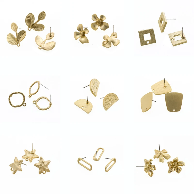10Pcs Earrings Settings Matt Golden Leaves Flowers Round Square Heart Shape Stud Earrings Earrings Base Jewelry Making Findings 
10Pcs Earrings Settings Matt Golden Leaves Flowers Round Square Heart Shape Stud Earrings Earrings Base Jewelry Making Findings