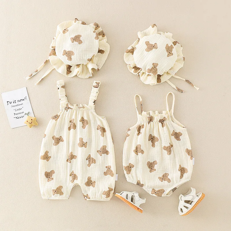 Summer baby bag fart clothes female baby one-piece suit newborn sling romper to send hat
Summer baby bag fart clothes female baby one-piece suit newborn sling romper to send hat