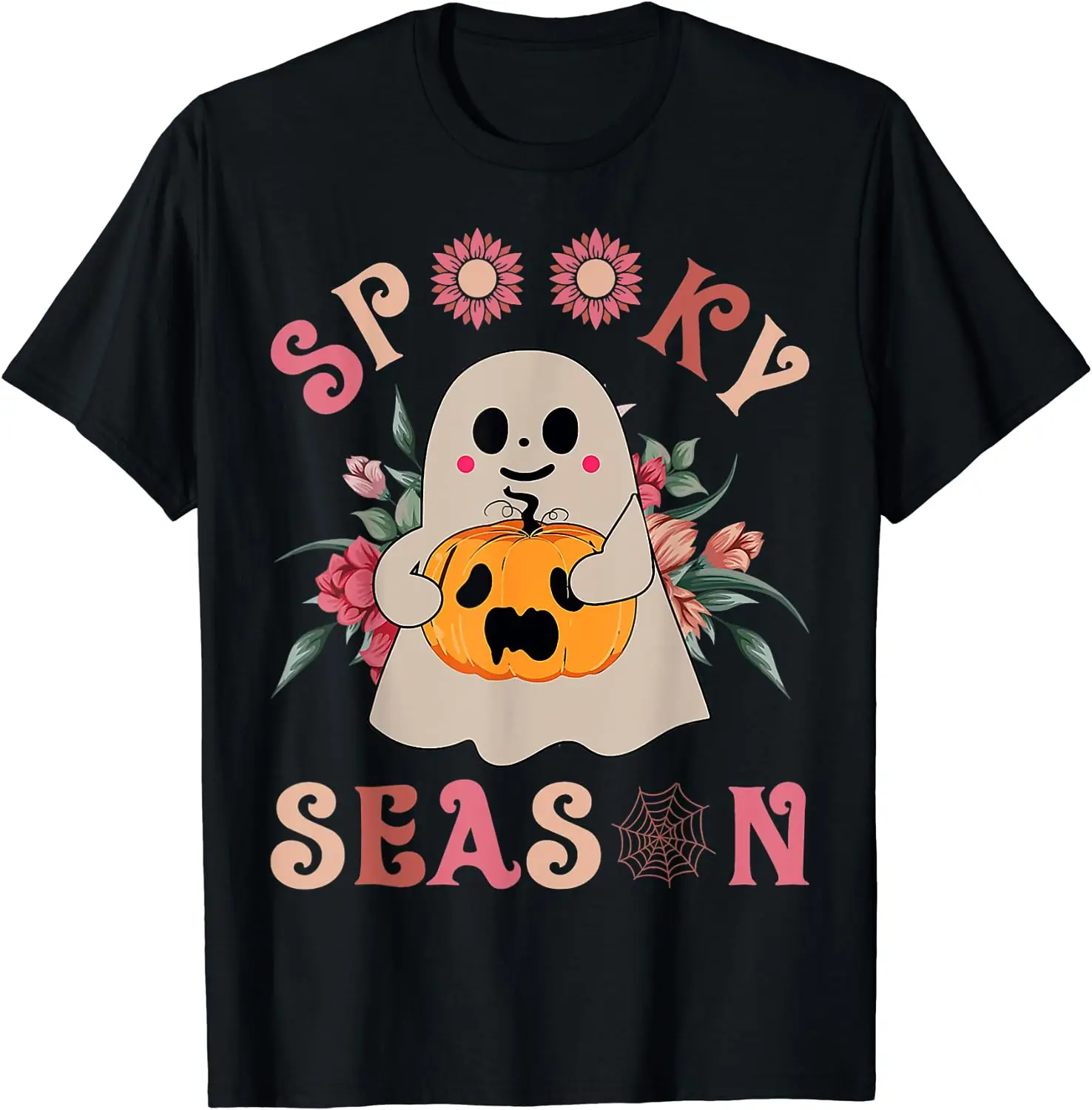 

Spooky Season Cute Ghost Holding Pumpkin Halloween T-Shirt Casual Cotton Daily Four Seasons Tees for Women Kids Holiday TShirts