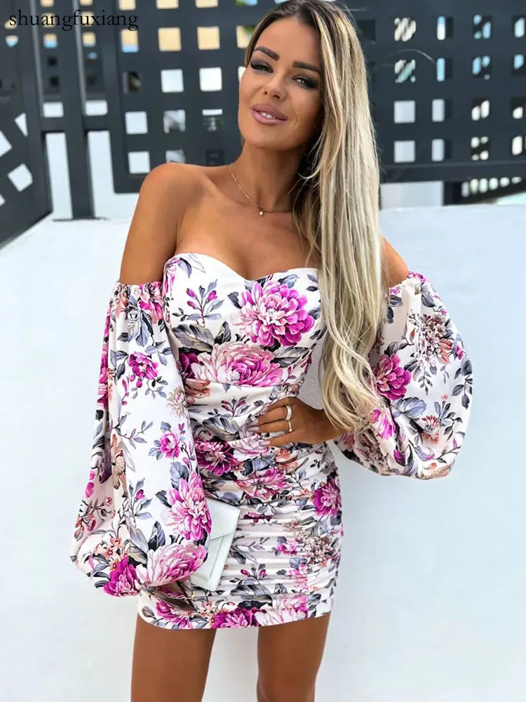 Sexy Off Shoulder Floral Print Mini Dress Woman Summer Lantern Sleeve Backless Chest Dresses Women Autumn Bocycon Beach Robe
Sexy Off Shoulder Floral Print Mini Dress Woman Summer Lantern Sleeve Backless Chest Dresses Women Autumn Bocycon Beach Robe