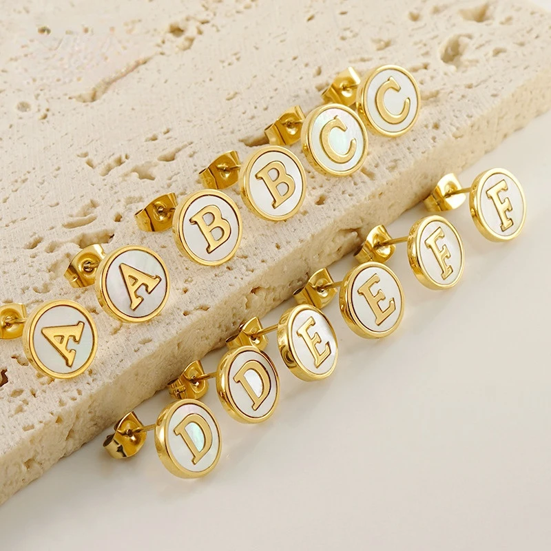 Stainless Steel 26 A-Z Initial Letter Stud Earrings Gold Plated Tiny Shell Round Earrings DIY Alphabet Name Charm Jewelry
Stainless Steel 26 A-Z Initial Letter Stud Earrings Gold Plated Tiny Shell Round Earrings DIY Alphabet Name Charm Jewelry