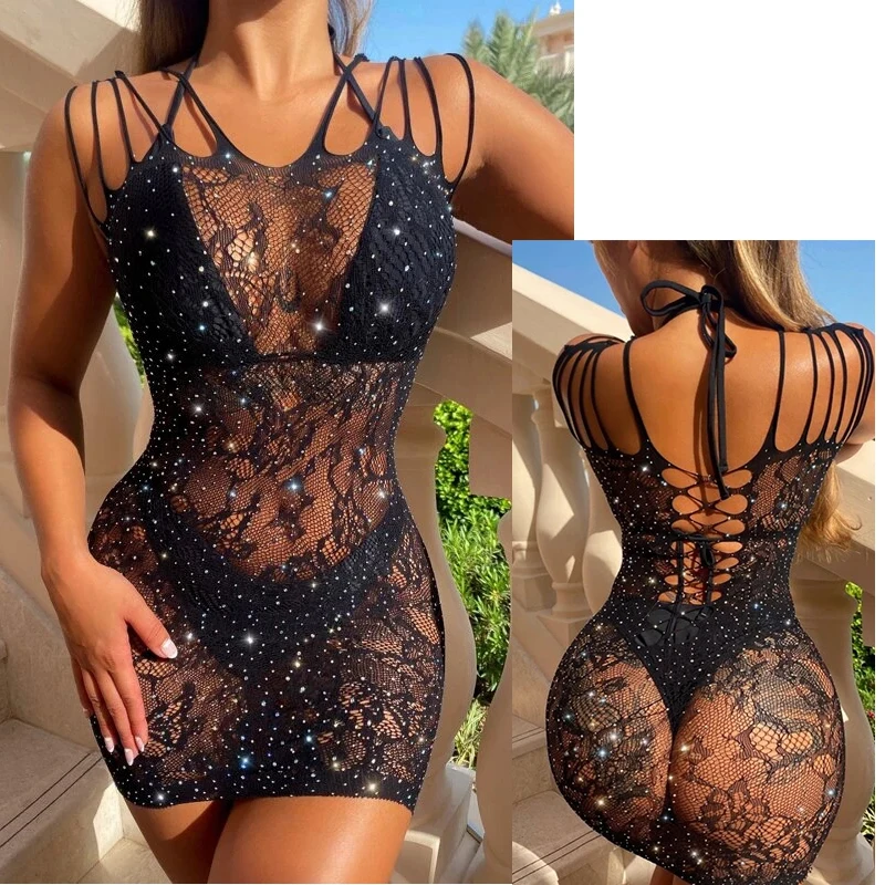 Cover Up Summer Women Sexy Mini Dress Rhinestones Beach Dress Hip Skirt See-through Party Perspective Sexy Bodycon Dress T668
Cover Up Summer Women Sexy Mini Dress Rhinestones Beach Dress Hip Skirt See-through Party Perspective Sexy Bodycon Dress T668