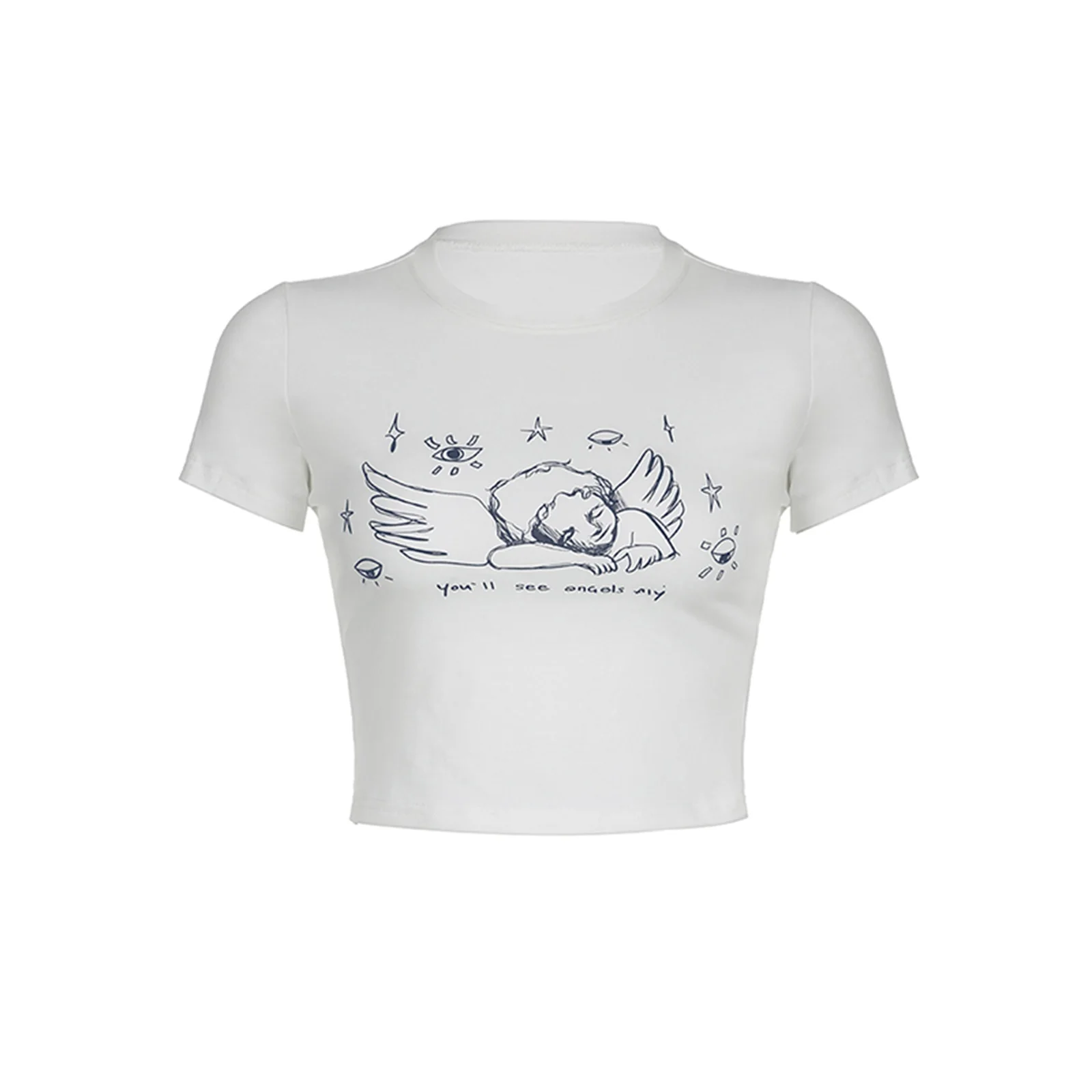 Womens Basic Vintage Graphic T-Shirt Short Cute Tops Slim Fit Fairycore Printed Crewneck Blouse Shirts Streetwear Tee
Womens Basic Vintage Graphic T-Shirt Short Cute Tops Slim Fit Fairycore Printed Crewneck Blouse Shirts Streetwear Tee