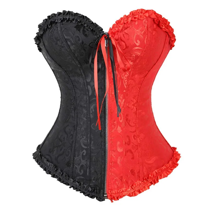 Корсеты бюстье сексуальный топ Блузка на молнии красный и черный корсет костюм