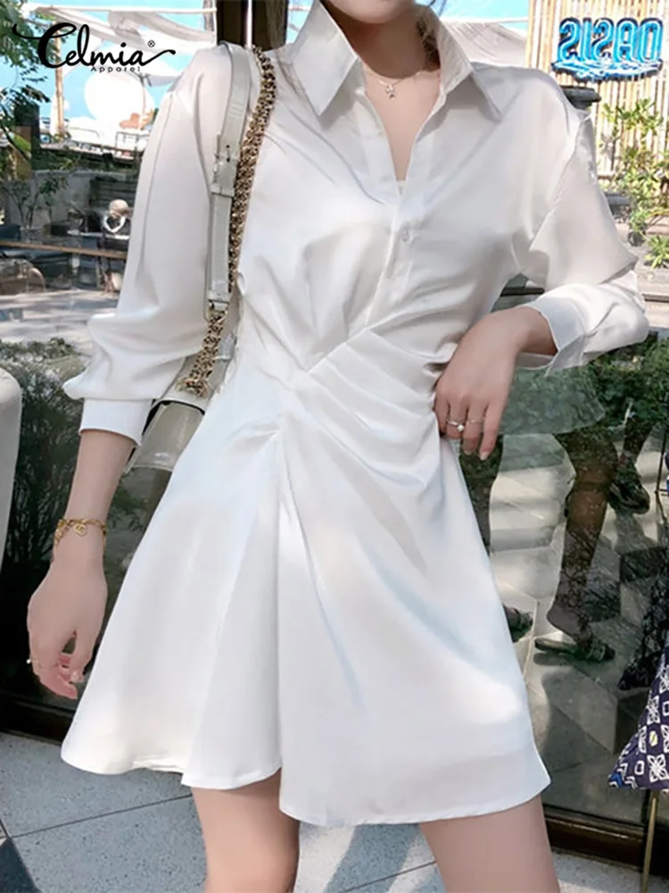 Celmia Women Satin Sundress Lapel Office 3/4 Sleeve Korean Style Mini Shirt Dress Casual Elegant Lady Pleated Stitching Vestidos
Celmia Women Satin Sundress Lapel Office 3/4 Sleeve Korean Style Mini Shirt Dress Casual Elegant Lady Pleated Stitching Vestidos