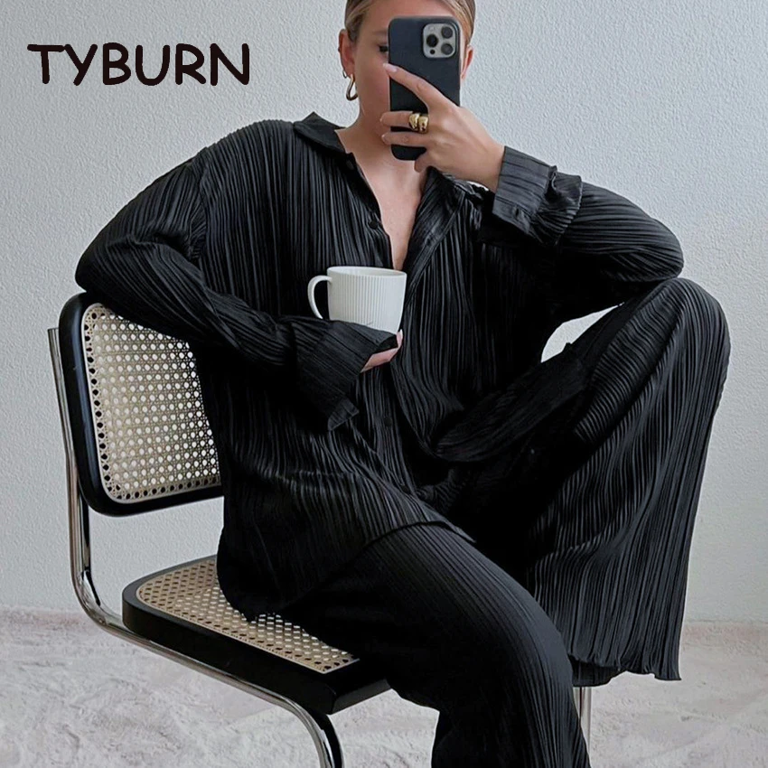 Осенний Повседневный свободный домашний костюм TYBURN, блузка с длинным рукавом и брюки с высокой талией, женский элегантный плиссированный зеленый комплект из 2 предметов
Осенний Повседневный свободный домашний костюм TYBURN, блузка с длинным рукавом и брюки с высокой талией, женский элегантный плиссированный зеленый комплект из 2 предметов