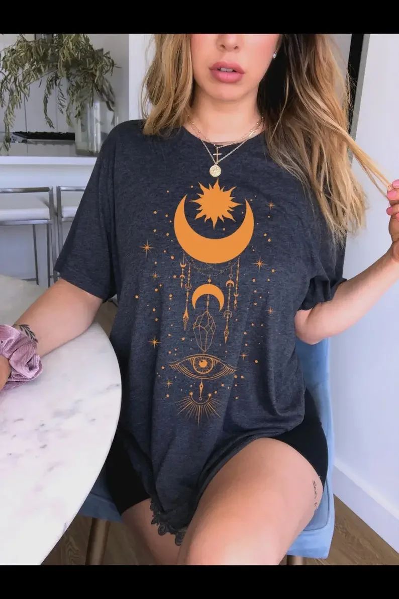 Sun and Moon Shirt All Seeing Eye Spiritual Witchy Clothing Celestial Women's Short Sleeve Tees O Neck Plus Size Casual Shir
Sun and Moon Shirt All Seeing Eye Spiritual Witchy Clothing Celestial Women's Short Sleeve Tees O Neck Plus Size Casual Shir