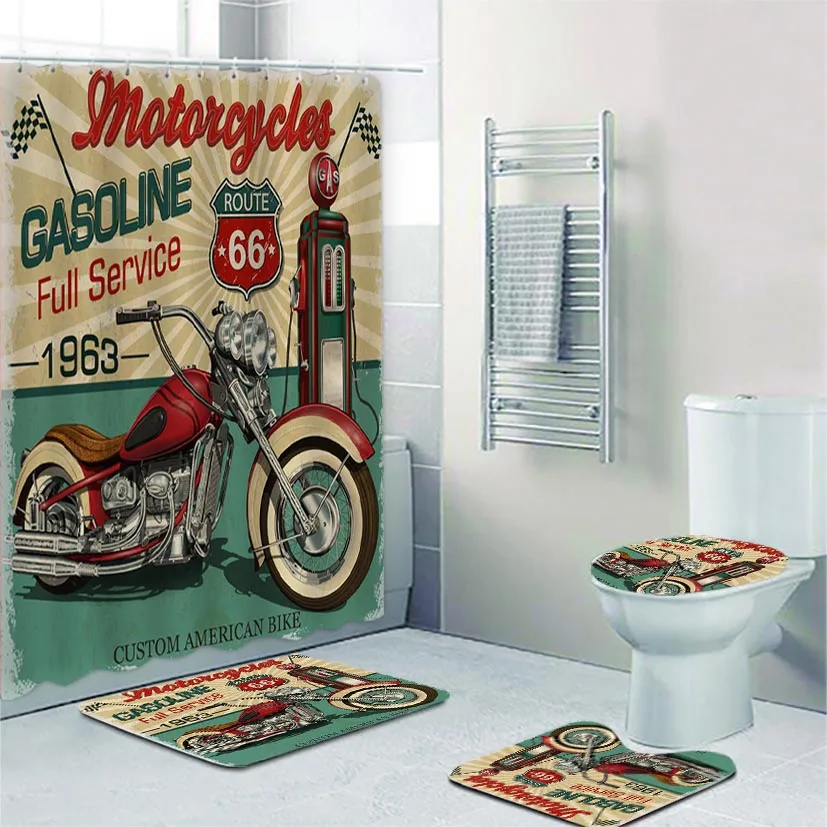 Vintage Route 66 Motorcycle Poster Bathroom Curtains Shower Curtain Set for Bathroom Retro American Old Car Bath Mat Rug Decor
Vintage Route 66 Motorcycle Poster Bathroom Curtains Shower Curtain Set for Bathroom Retro American Old Car Bath Mat Rug Decor