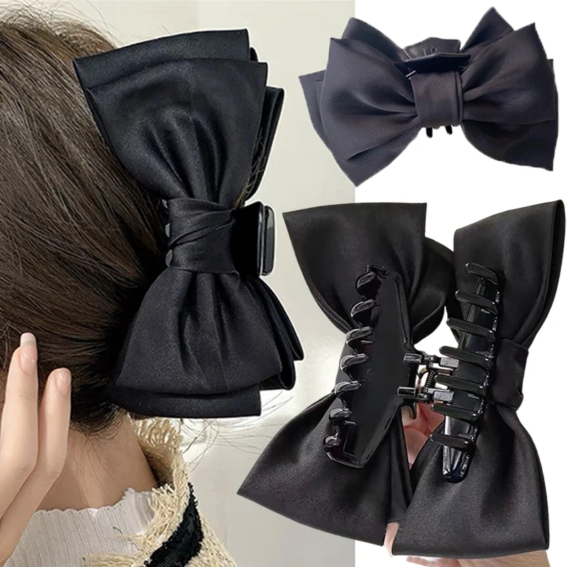 

Black White Bowknot Hair Claw Big Satin Bow Hair Clips Vintage Baroque Satin Crab Hairpins for Elegant Women Hair Accessories