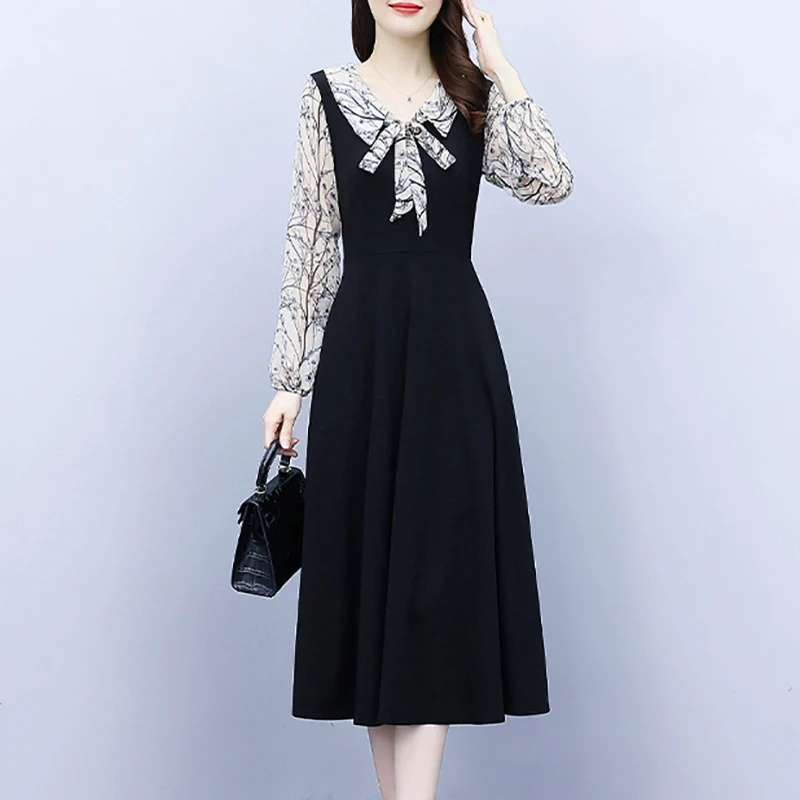 Spring Autunm Patchwork Long Sleelve Midi Dress 2022 Women Korean Vintage Black Hepburn Dress Elegant Bodycon Party Maxi Vestido
Spring Autunm Patchwork Long Sleelve Midi Dress 2022 Women Korean Vintage Black Hepburn Dress Elegant Bodycon Party Maxi Vestido
