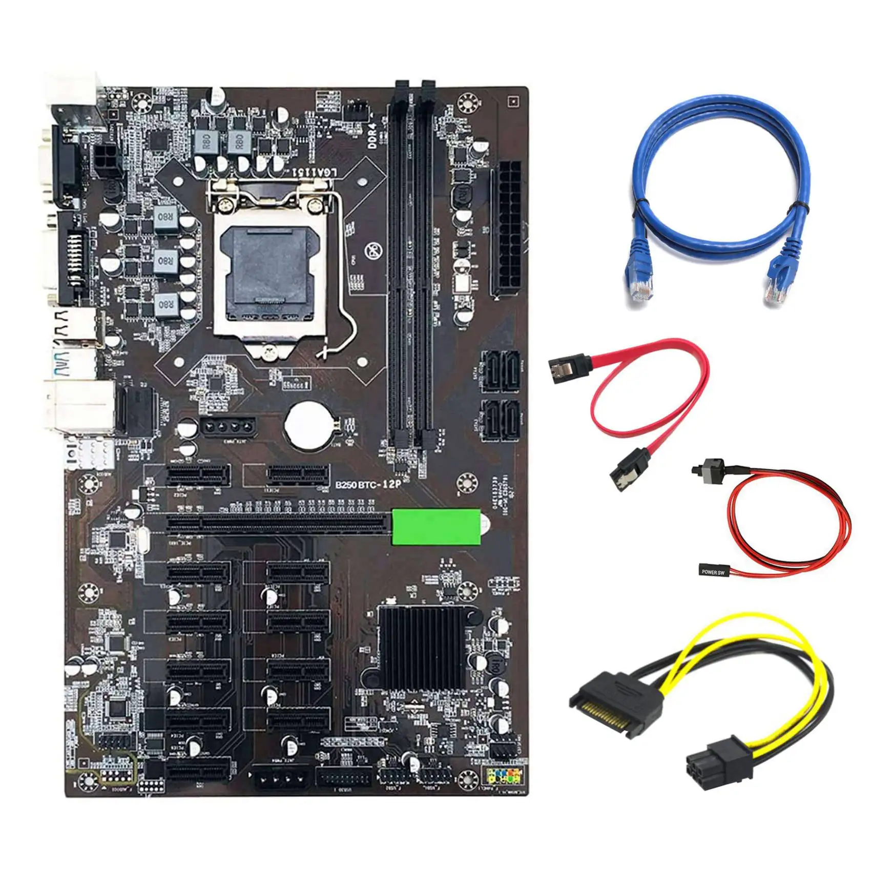Материнская плата B250 BTC Miner с кабелем SATA 15Pin на 6Pin + кабель RJ45 + кабель SATA + кабель переключателя 12xgraphics слот для BTC
Материнская плата B250 BTC Miner с кабелем SATA 15Pin на 6Pin + кабель RJ45 + кабель SATA + кабель переключателя 12xgraphics слот для BTC