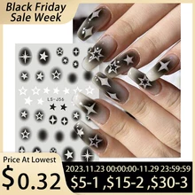 Black Stars Nail Stickers Blooming Gradient Hollow Starlight Hexagram Heart Butterfly Dark Style Cool Girl Manicure Decal LS-J56
