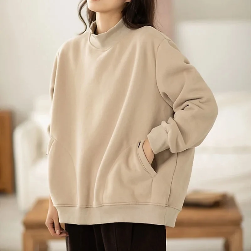 Yasuk Autumn Winter Retro Casual Turtleneck Pullover Shirts Women's Loose Warm Pocket Sporty Solid Simple Chinese Style
Yasuk Autumn Winter Retro Casual Turtleneck Pullover Shirts Women's Loose Warm Pocket Sporty Solid Simple Chinese Style