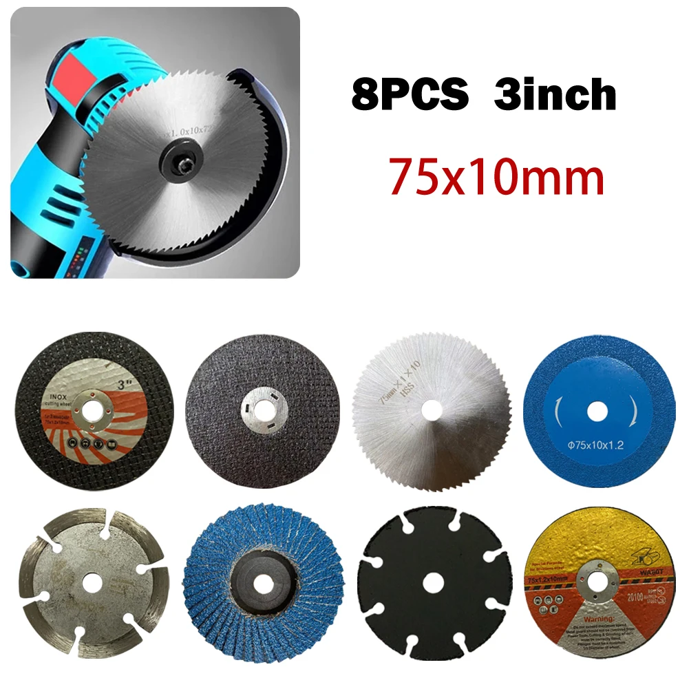 8PCS 75x10mm Angle Grinder Circular HSS Saw Blade Grinding Wheel Wood Metal Cutting Disc Polishing Sheet Sanding Disc Power Tool
8PCS 75x10mm Angle Grinder Circular HSS Saw Blade Grinding Wheel Wood Metal Cutting Disc Polishing Sheet Sanding Disc Power Tool