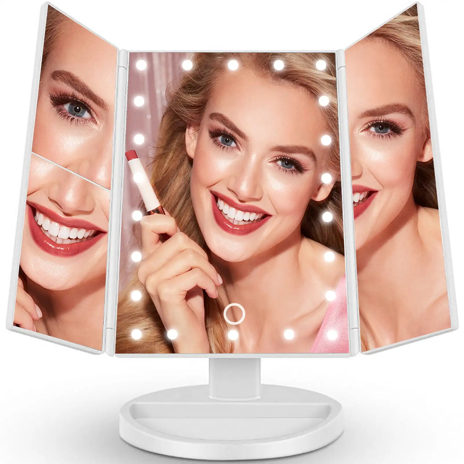 Makeup Mirror Vanity Mirror with Lights, Touch Control Trifold Mirror, Portable High Definition Cosmetic Lighted up Mirror with
Makeup Mirror Vanity Mirror with Lights, Touch Control Trifold Mirror, Portable High Definition Cosmetic Lighted up Mirror with